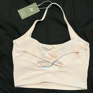 HALARA  LILAC Halter backless crisscross workout crop top